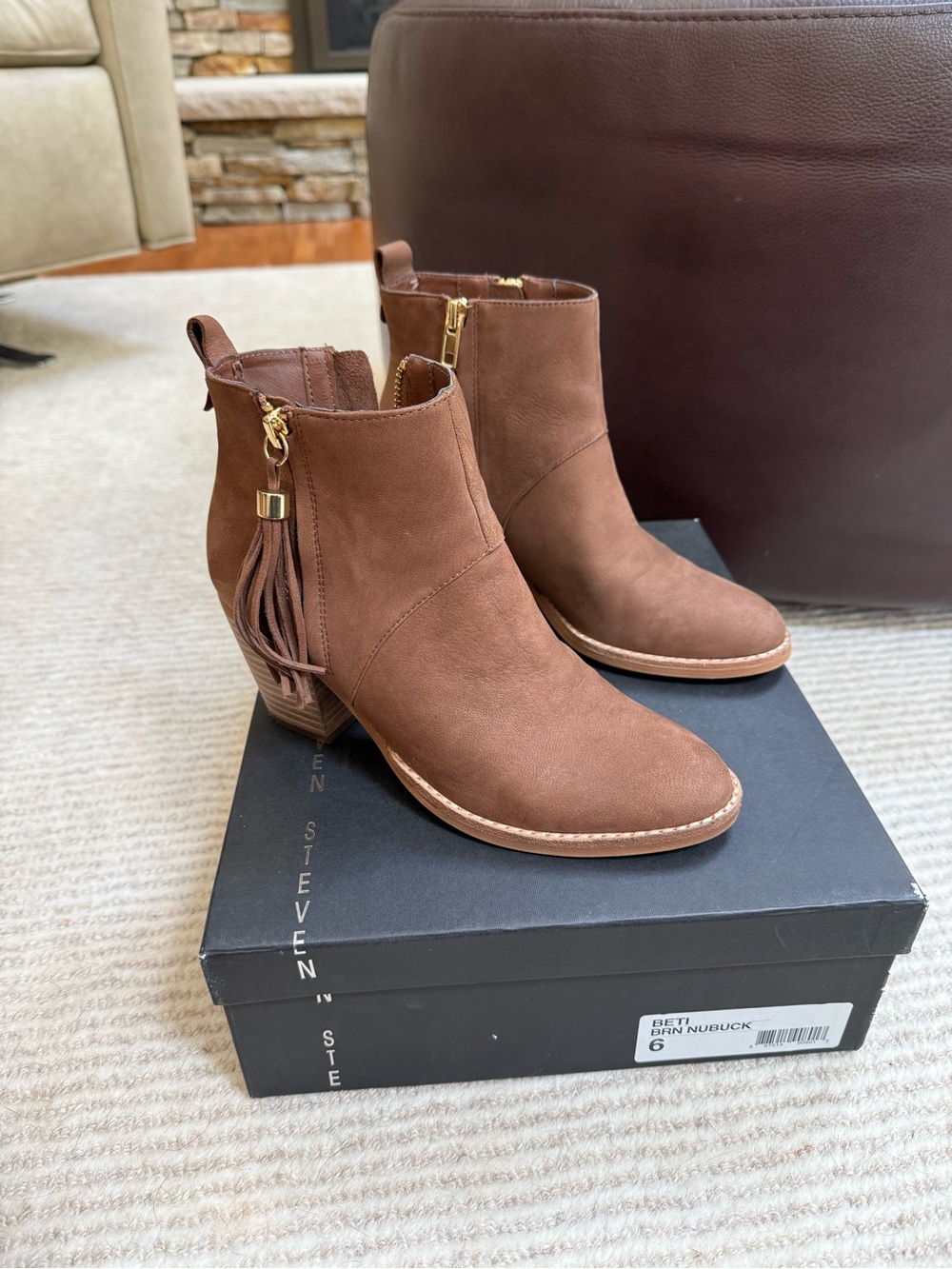 Steve Madden Chestnut Nubuck Tassel Ankle Booties